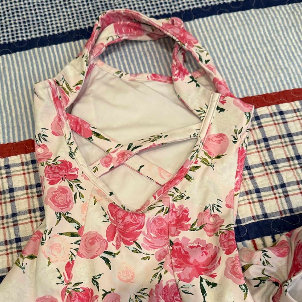 SweetHoney Pink Floral leotard with matching skirt - Picture 3 of 4